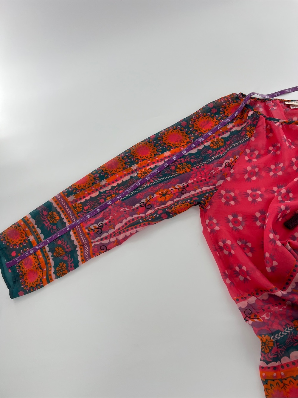 Natural Life Floral Peasant Blouse sheer lightweight breezy resort vacation L - Picture 7 of 8